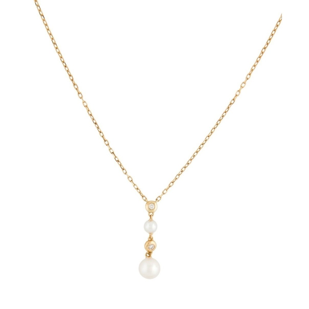 MIKIMOTO | 18K Gold‎ Pearl Diamond Pendant Necklace 16"|AUTHENTICATED